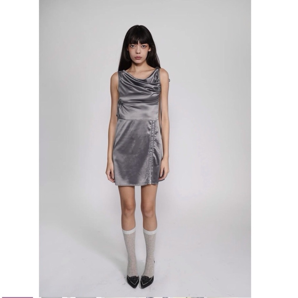 Zemeta NWT Size Medium Gray Satin Cowl Neck Mini Dress Athleisure Streetwear